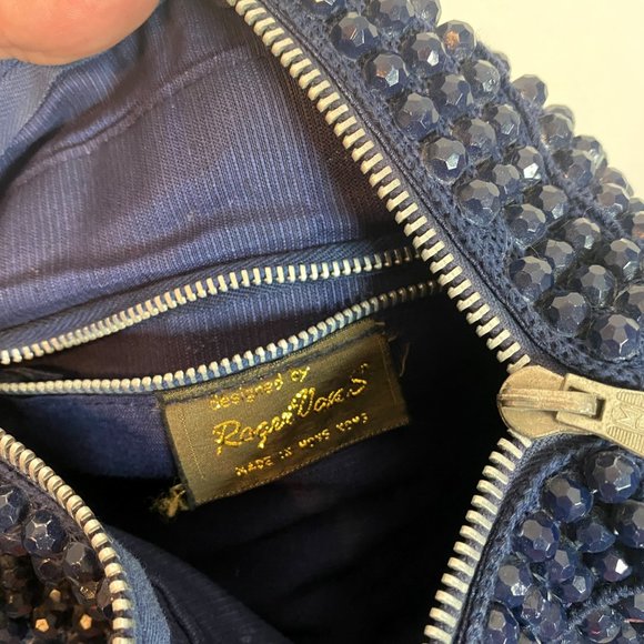 Vintage Roger Van S Blue & Red Beaded Gemoetric Shoulder Purse - Picture 7 of 7